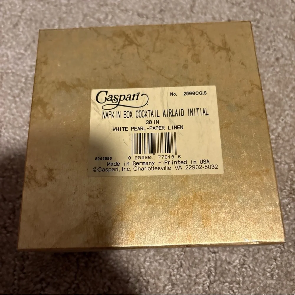 Caspari Napkin Box Cocktail Airlaid Initial S 30 Ct White Pearl Paper Linen